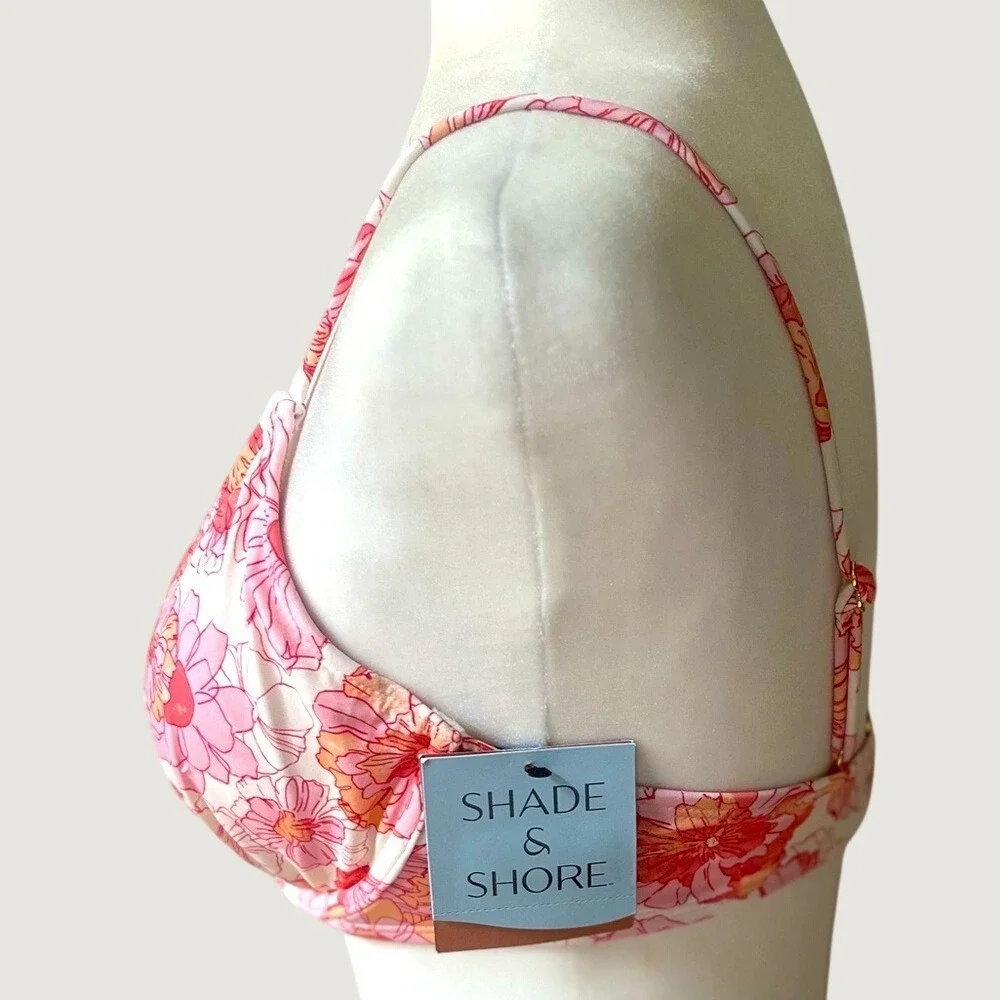 Shade & Shore Underwire Bikini Swim Top Womens 34D Pink Floral Stretchy NWT - Picture 6 of 11